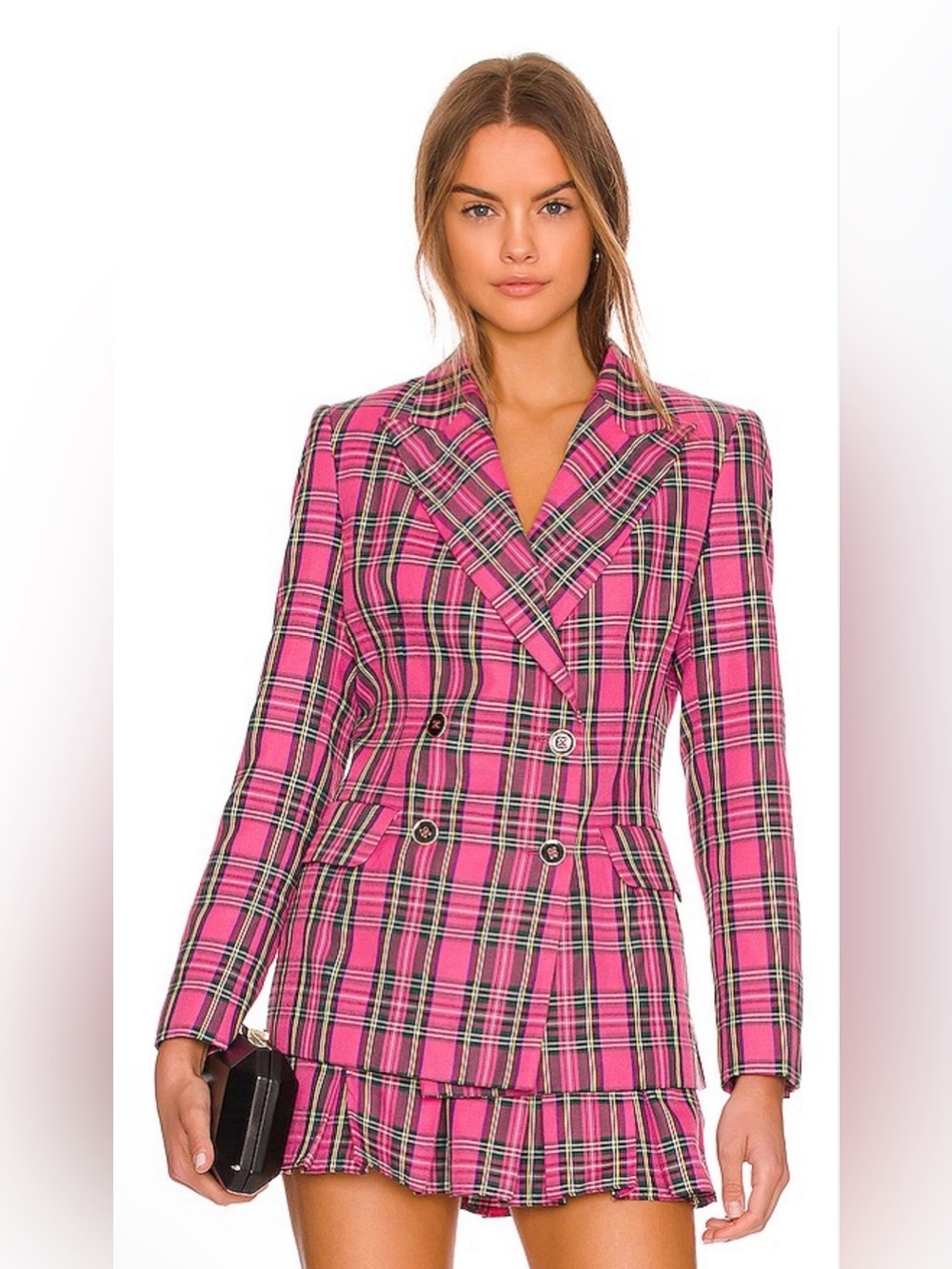 Amanda Uprichard Pink Plaid Matching Set | Blazer + Pleated Skort | Size Small